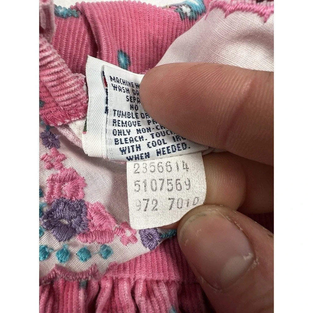 Vintage Oshkosh B'Gosh‎ Size 5 Pink Floral Corduroy Dress Eyelet Lace Trim